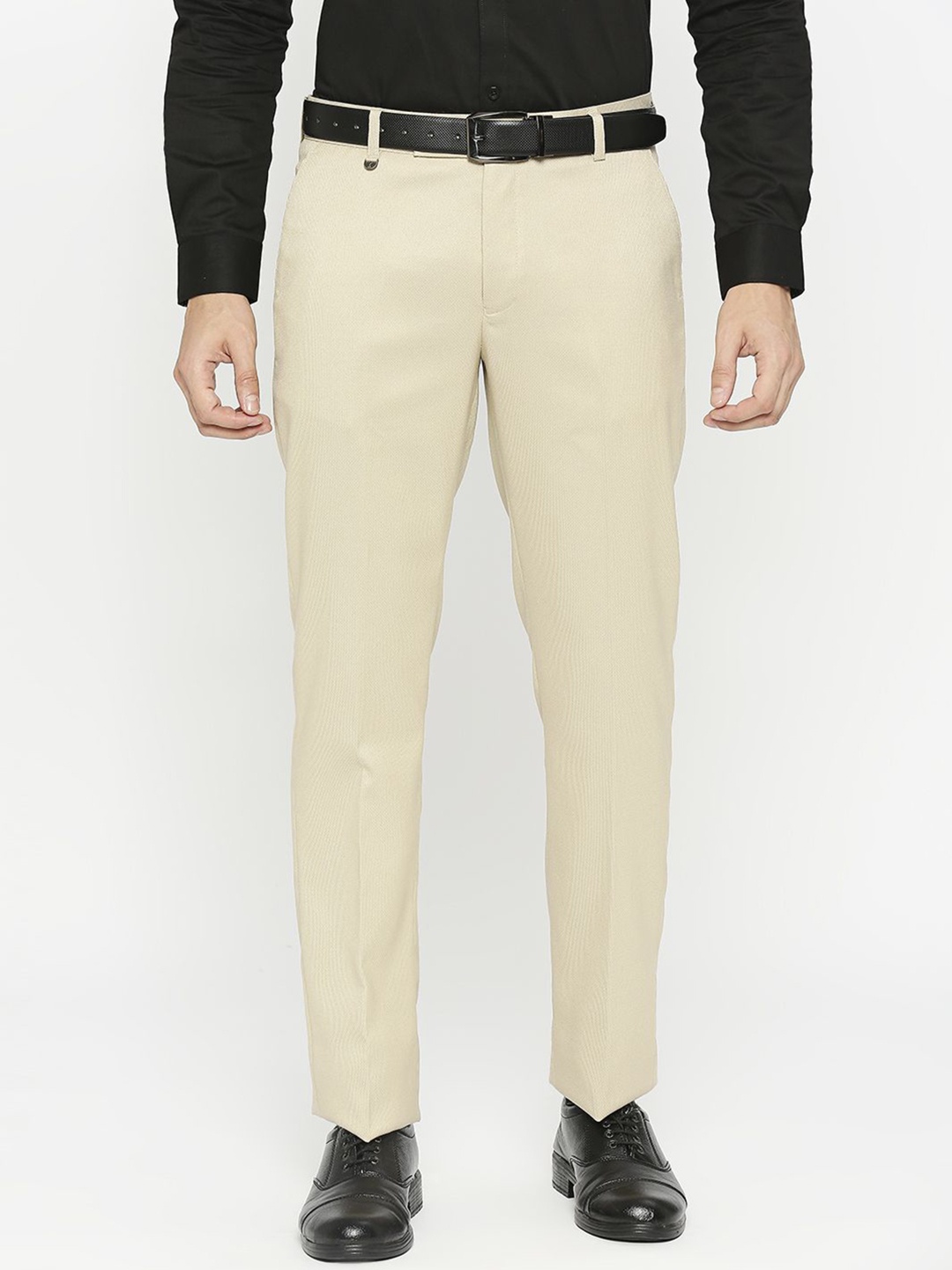 

Solemio Men Comfort Slim Fit Low-Rise Easy Wash Trousers, Beige