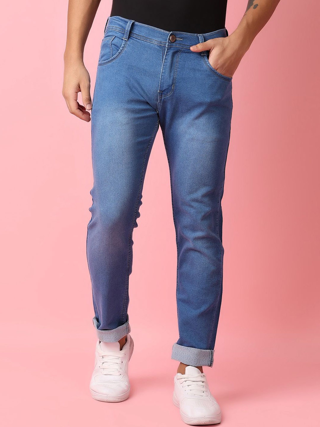 

V-Mart Men Slim Fit Low Distress Light Fade Cotton Slim Fit Jeans, Blue