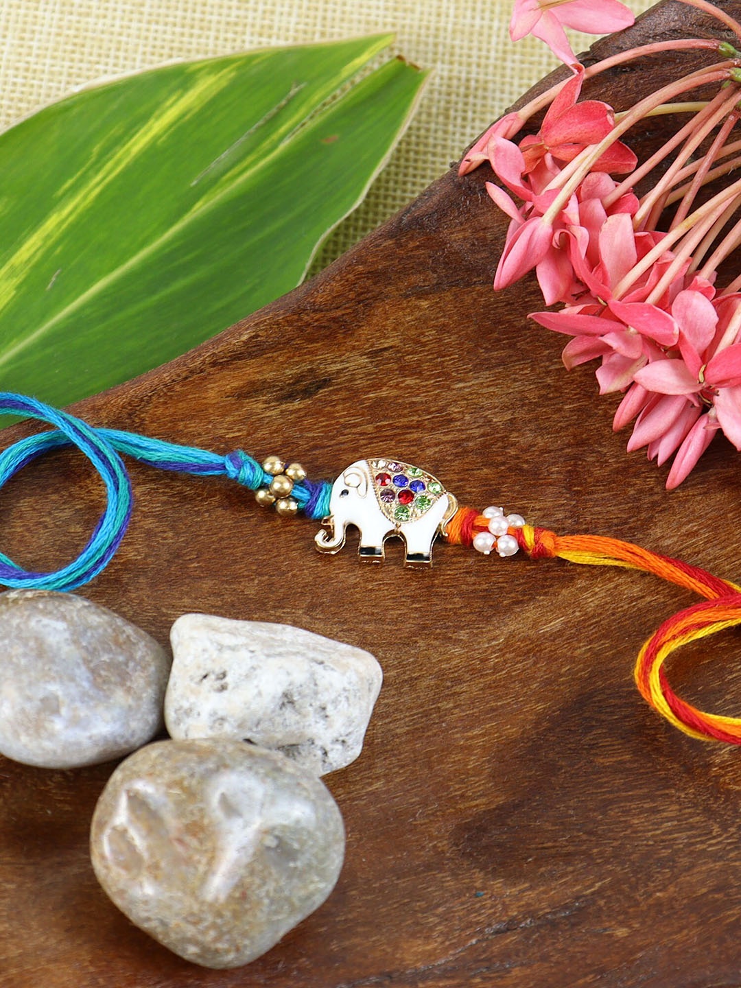 

Asthetika Diamond Stone Elephant Rakhi With Roli Chawal, Blue