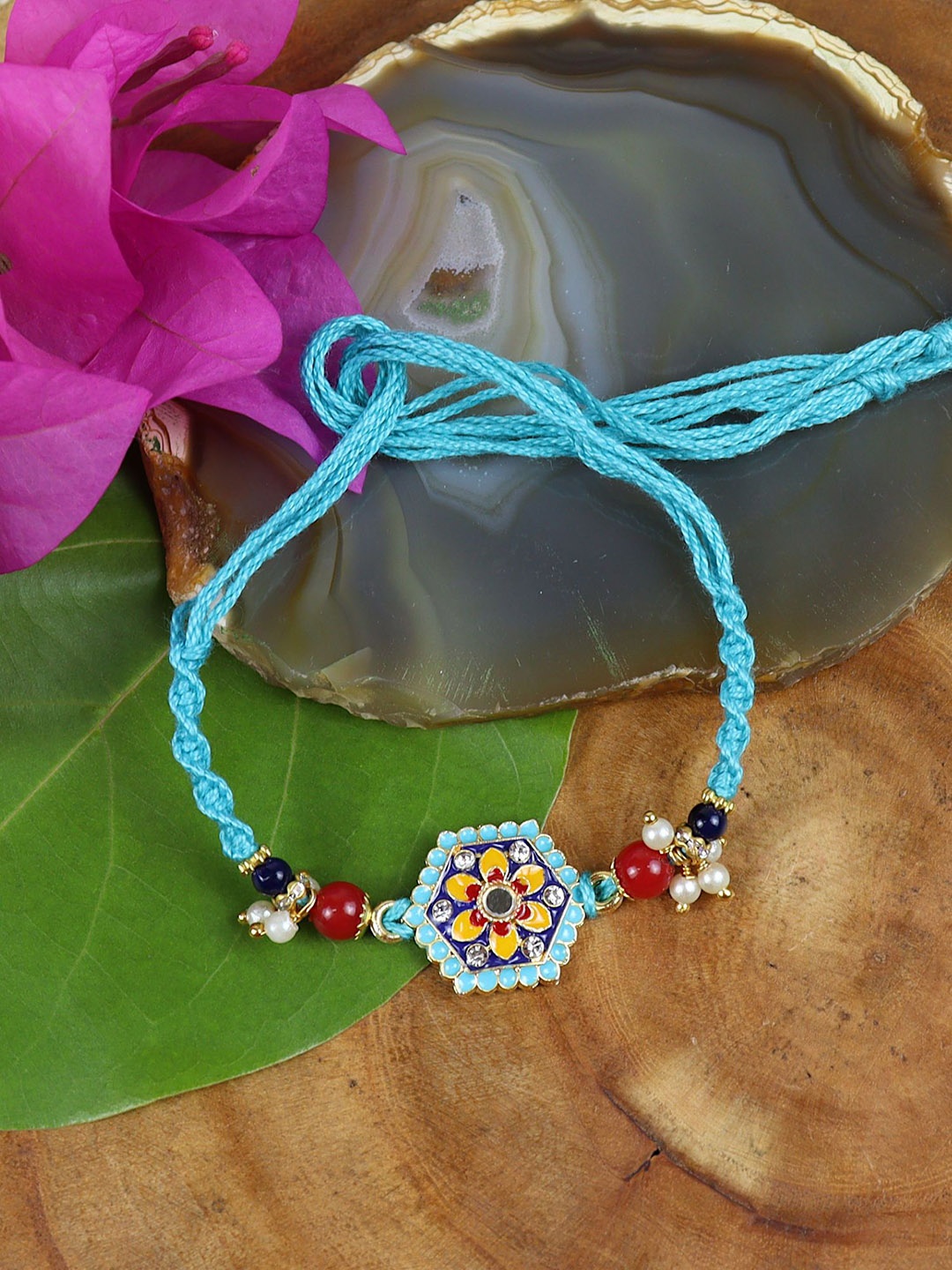 

Asthetika Meenakari Beaded Rakhi With Roli Chawal, Blue