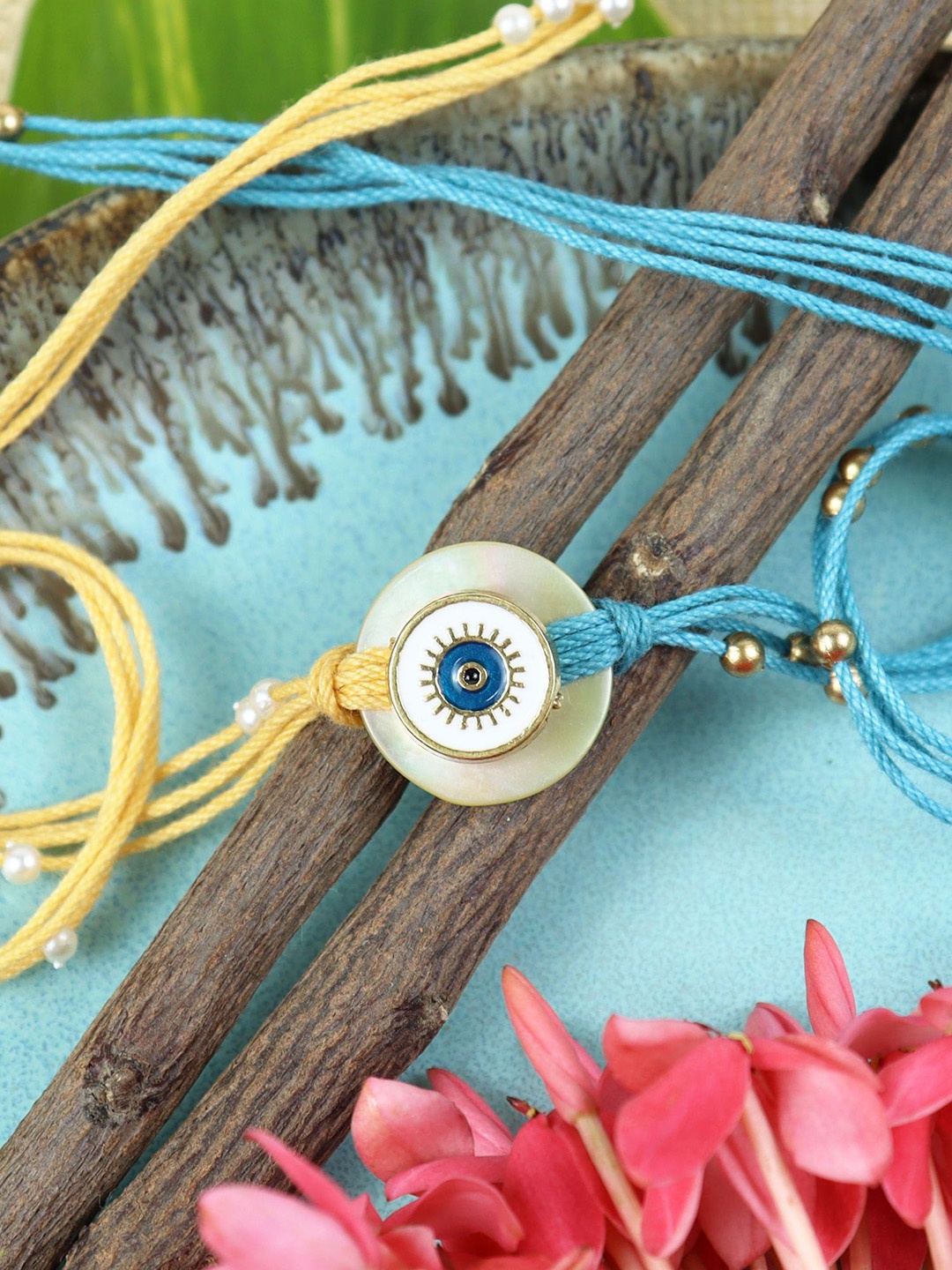 

Asthetika Evil Eye Mother of Pearl Rakhi With Roli Chawal, Gold