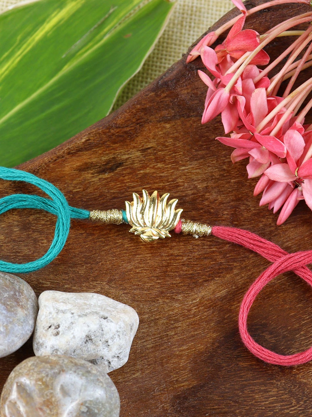 

Asthetika Lotus Motif Rakhi With Roli Chawal, Blue