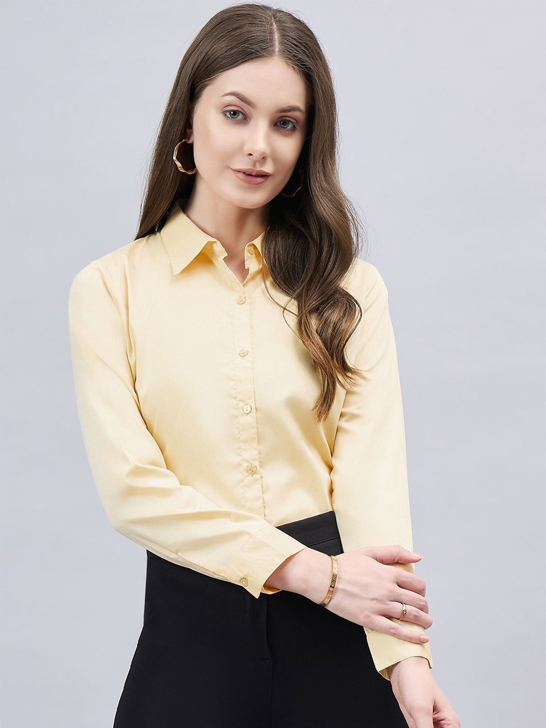

Style Quotient Women Smart Spread Collar Formal Shirt, Yellow