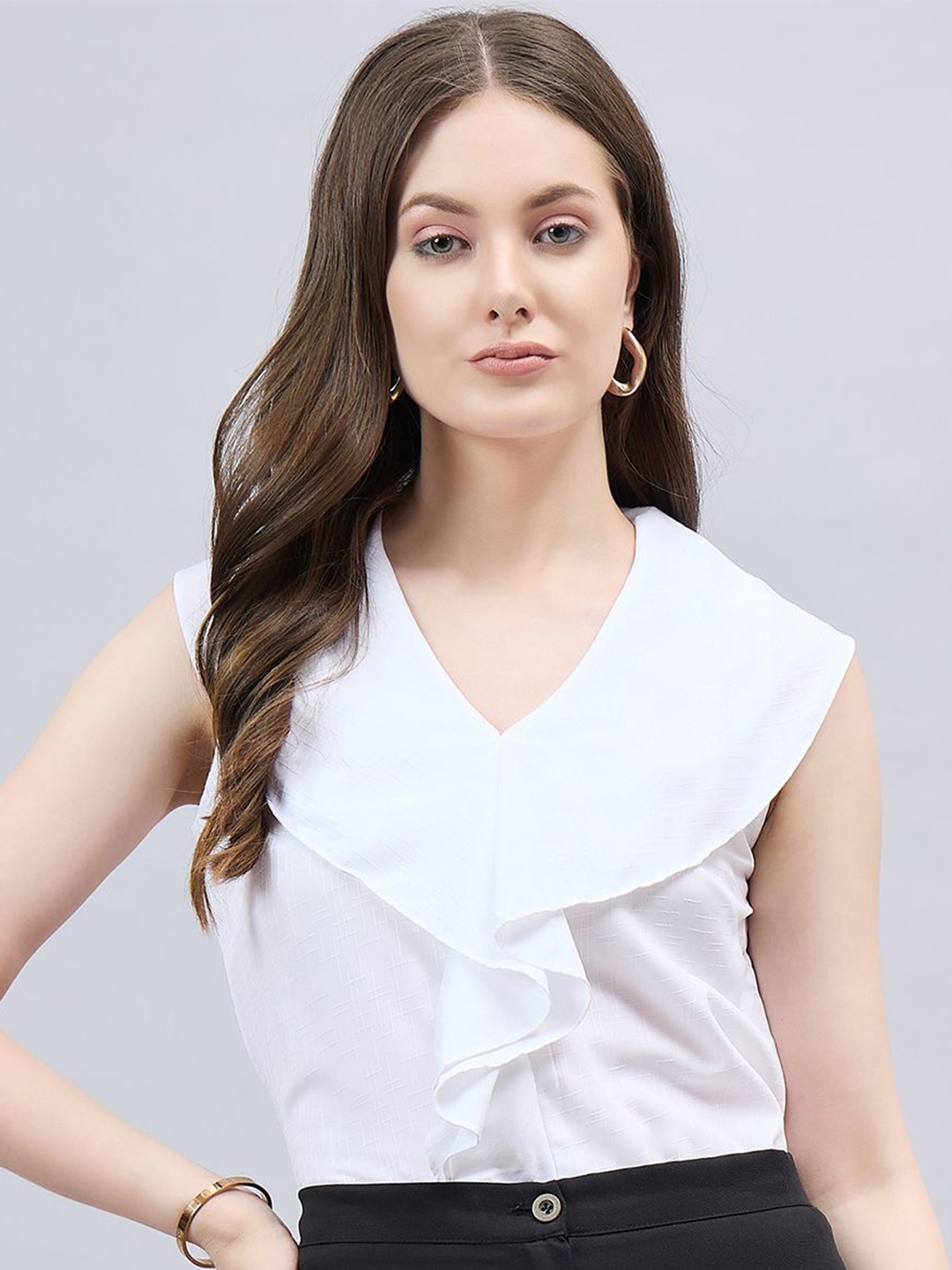 

Style Quotient Solid V-Neck Top, White