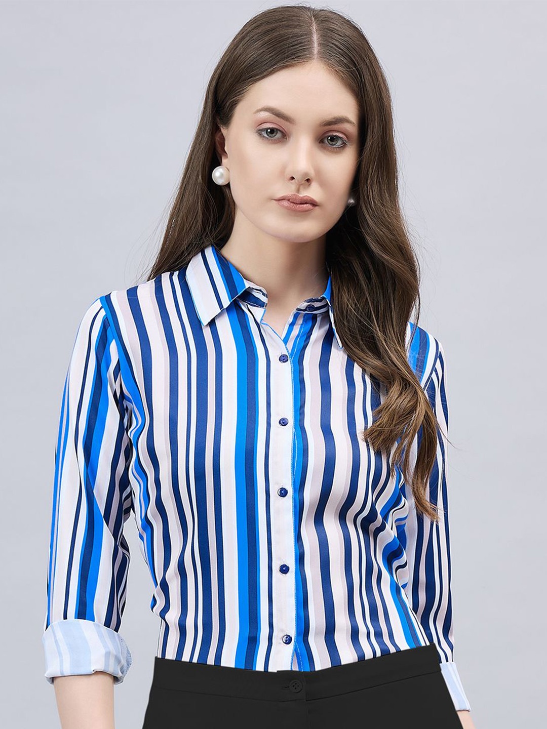 

Style Quotient Women Smart Striped Formal Shirt, Blue