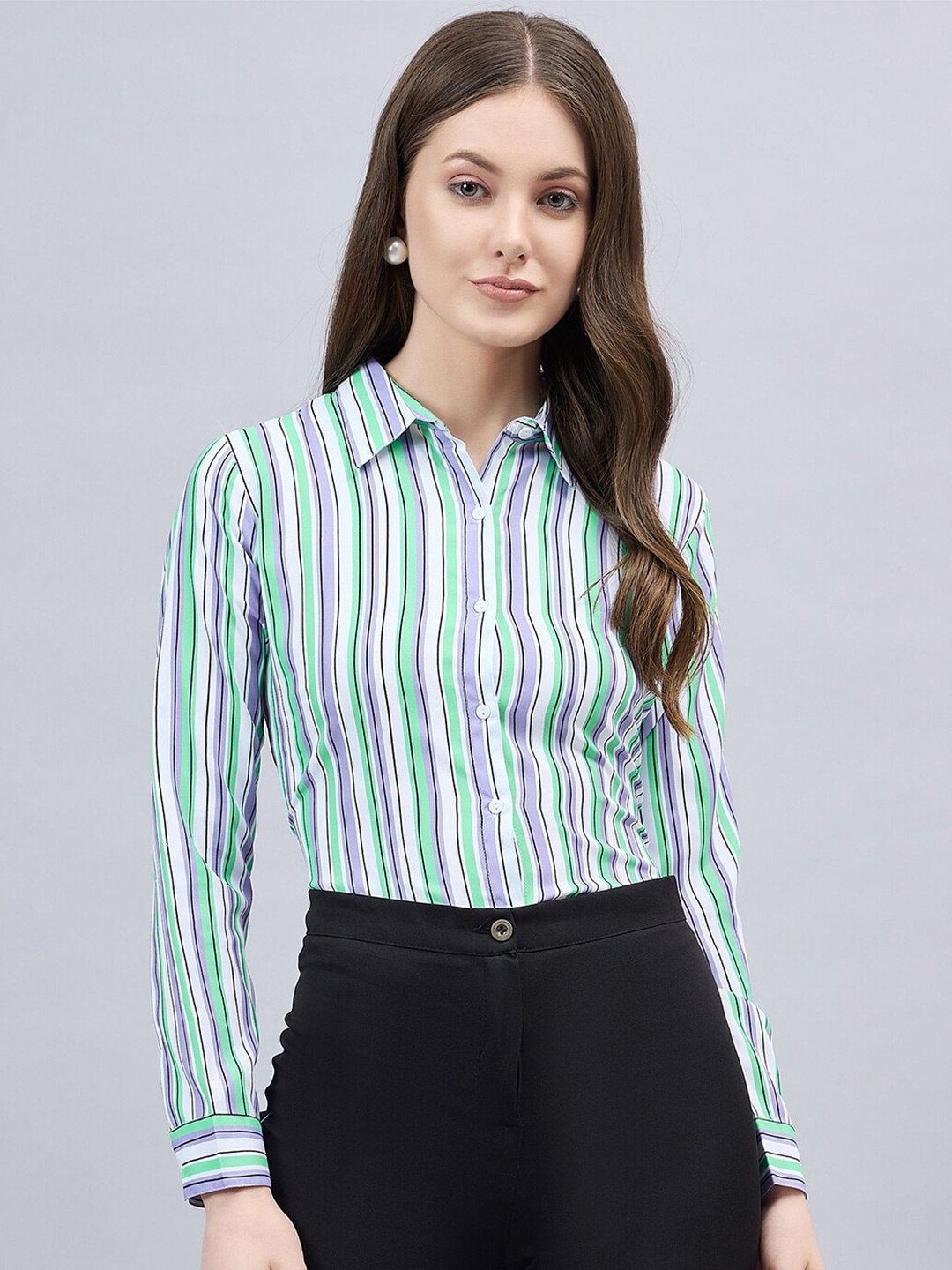 

Style Quotient Women Smart Striped Formal Shirt, Green