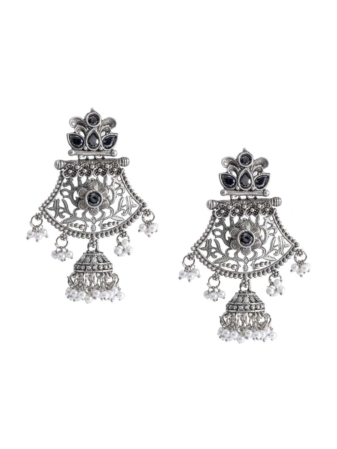

Shining Jewel - By Shivansh Silver-Plated Cubic Zirconia Contemporary Drop Earrings, Black
