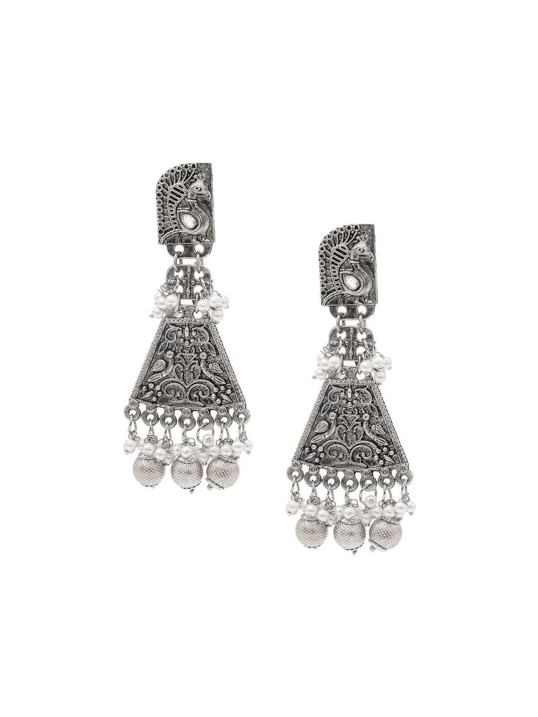 

Shining Jewel - By Shivansh Silver-Plated Cubic Zirconia Studded Dome Shaped Jhumkas