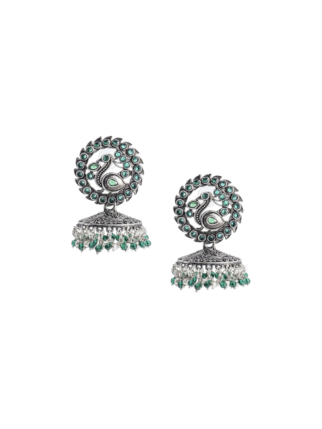 

Shining Jewel - By Shivansh Silver-Plated Oxidised Contemporary Jhumkas