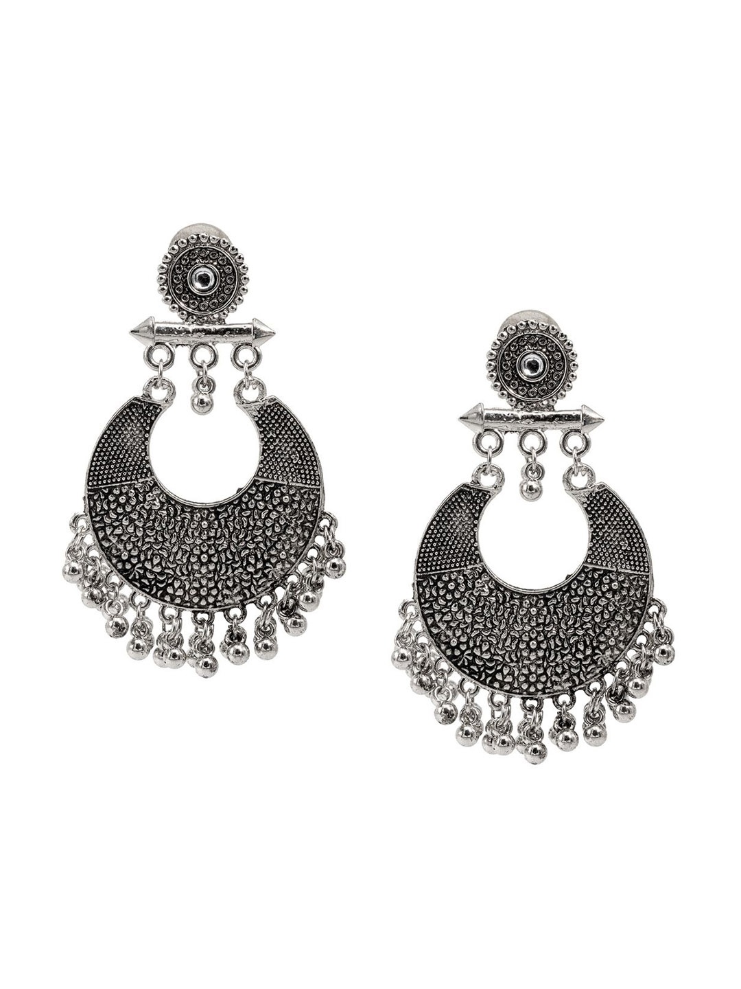 

Shining Jewel - By Shivansh Silver-Plated Cubic Zirconia-Studded & Beaded Chandbalis