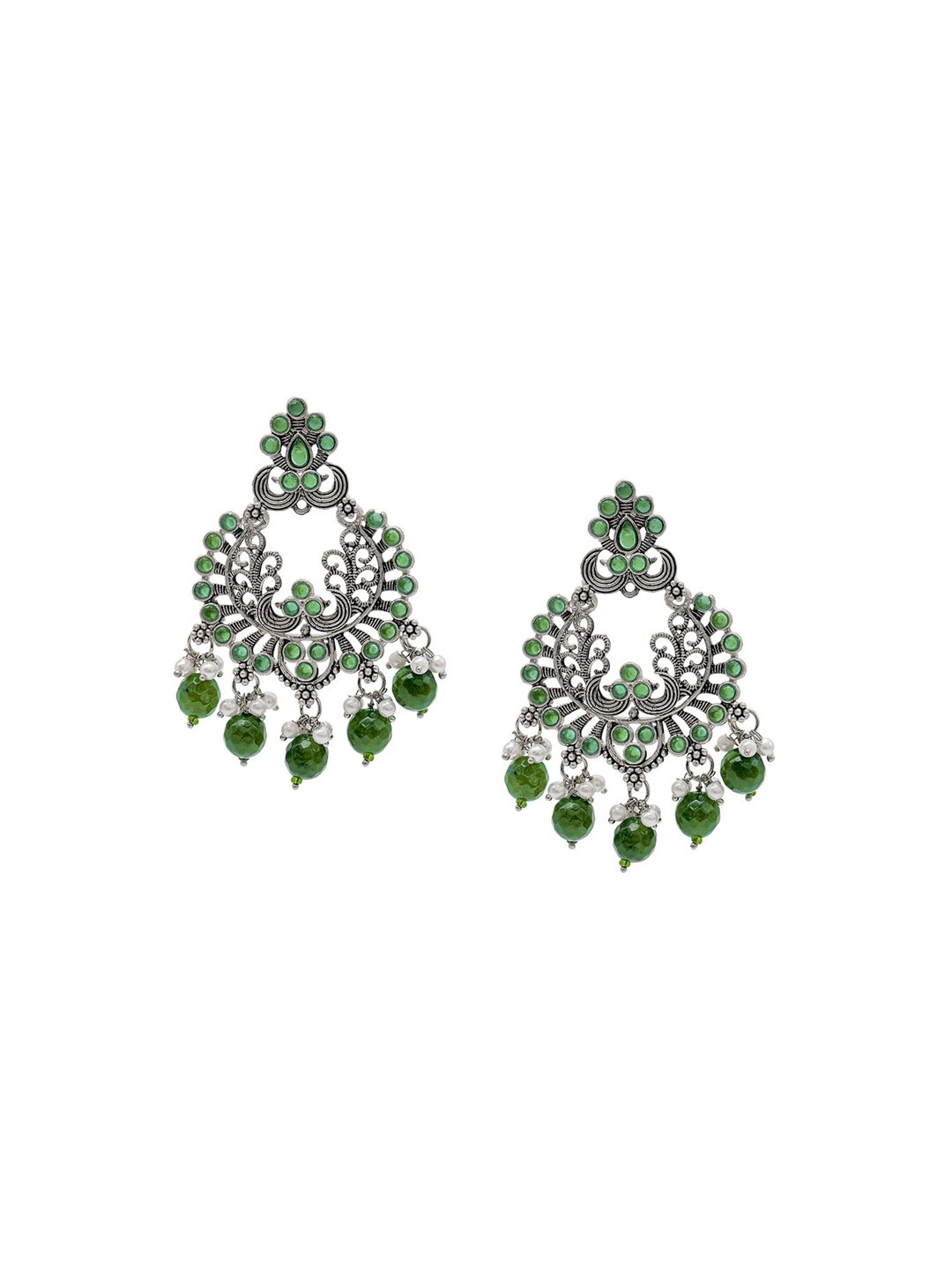 

Shining Jewel - By Shivansh Silver-Plated Brass Oxidised Contemporary Chandbali Earrings, Green