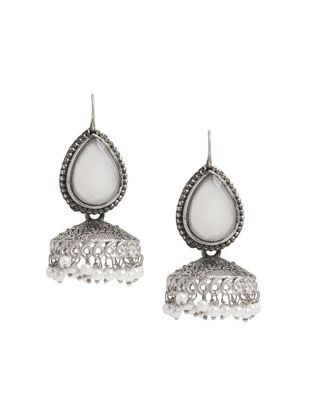 

Shining Jewel - By Shivansh Silver-Plated Oxidised Contemporary Jhumkas