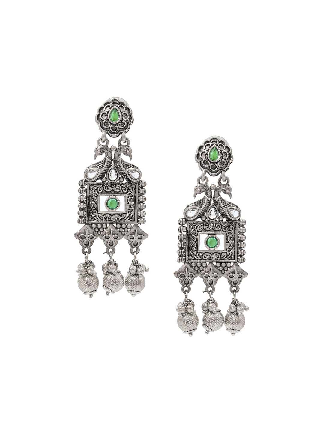 

Shining Jewel - By Shivansh Silver-Plated Oxidised Contemporary Drop Earrings