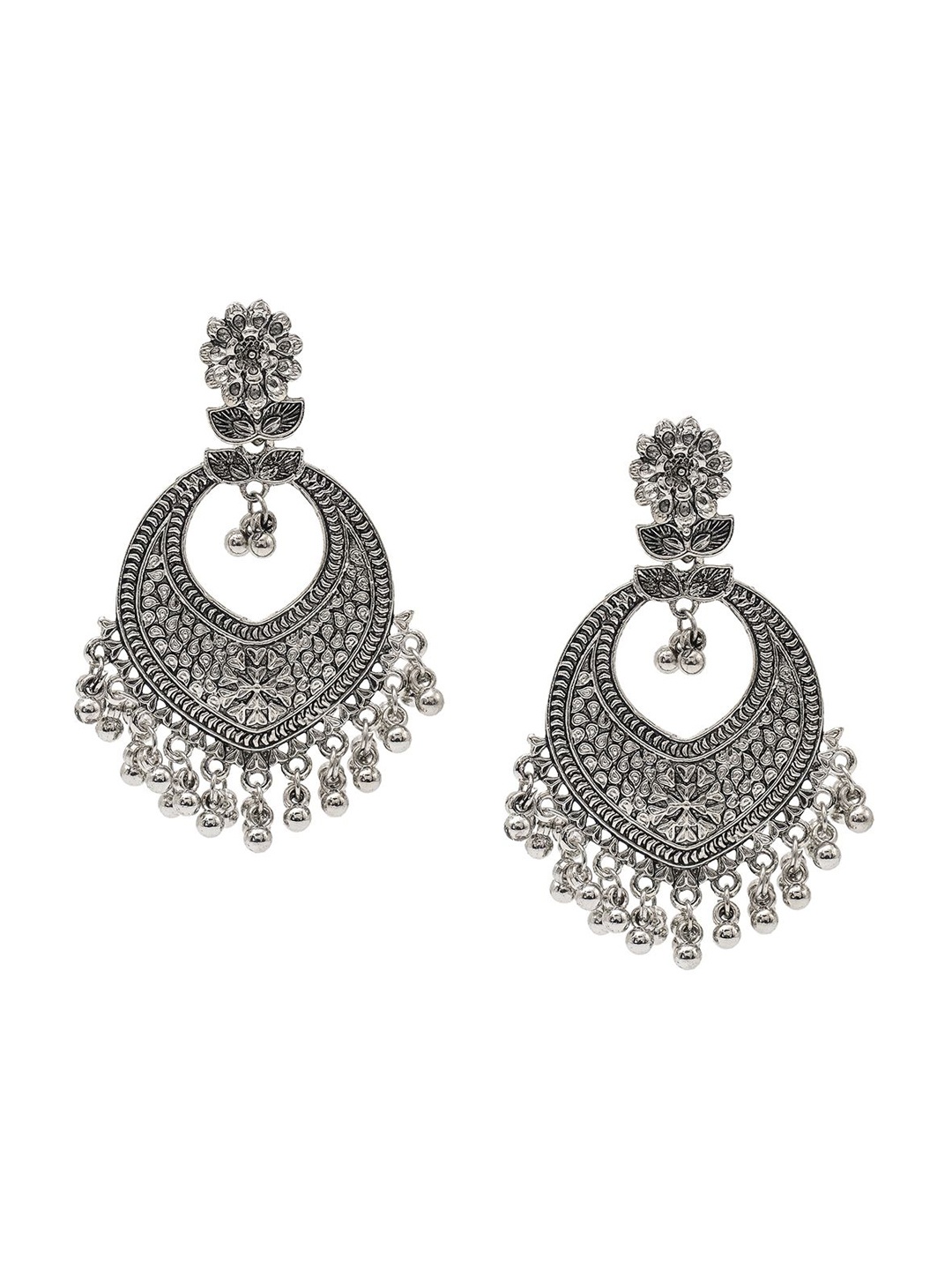 

Shining Jewel - By Shivansh Silver-Plated Contemporary Oxidised Drop Earrings