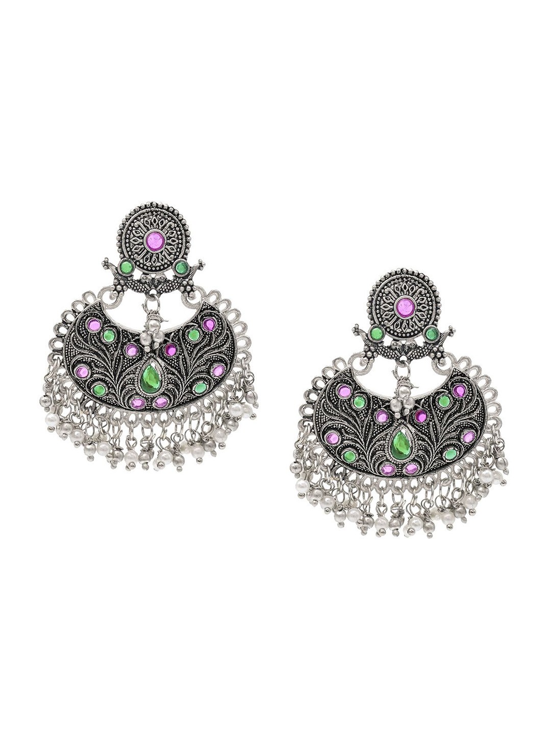

Shining Jewel - By Shivansh Silver-Plated Cubic Zirconia Contemporary Chandbalis