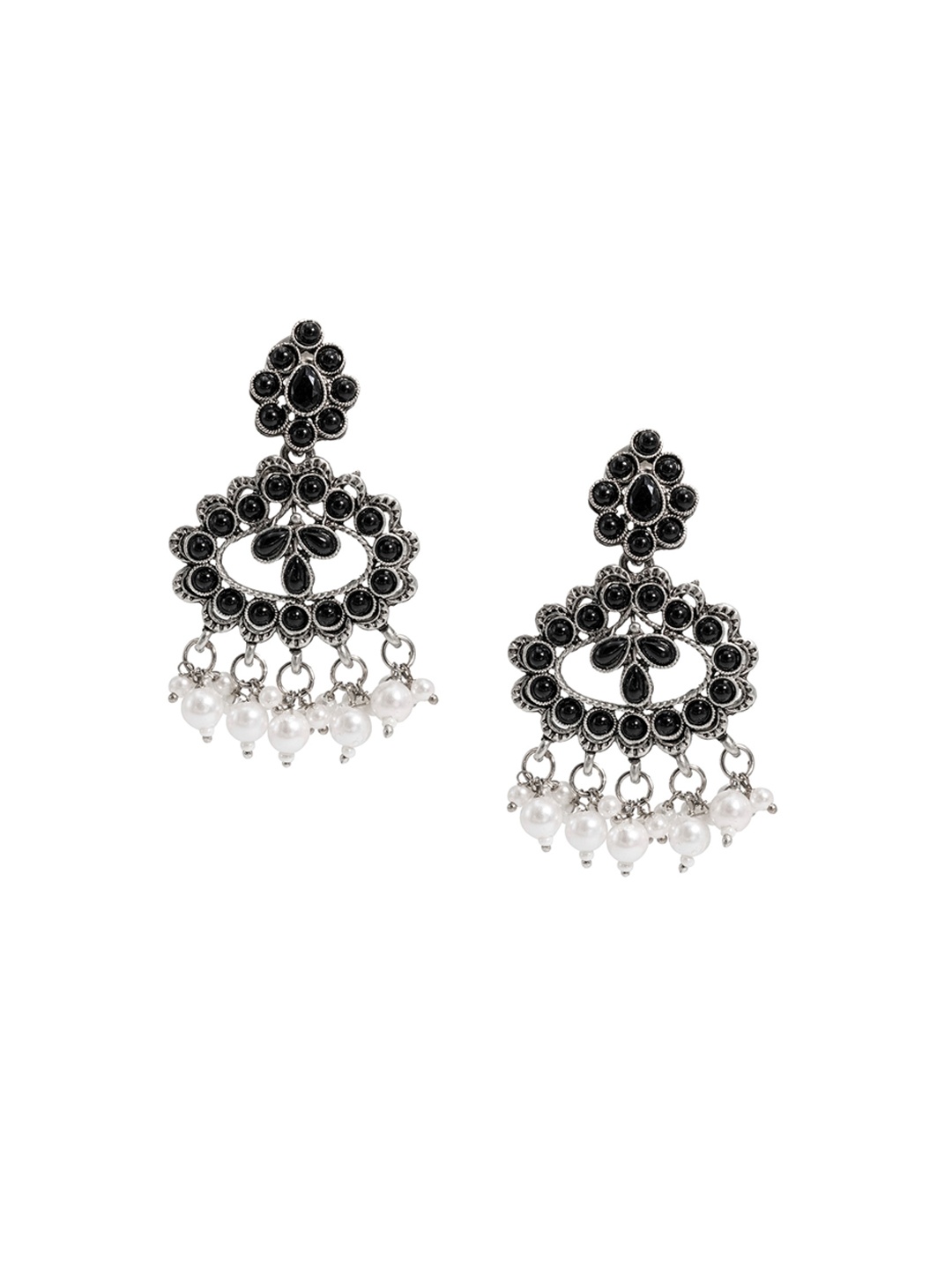 

Shining Jewel - By Shivansh Silver-Plated Cubic Zirconia Contemporary Drop Earrings, Black