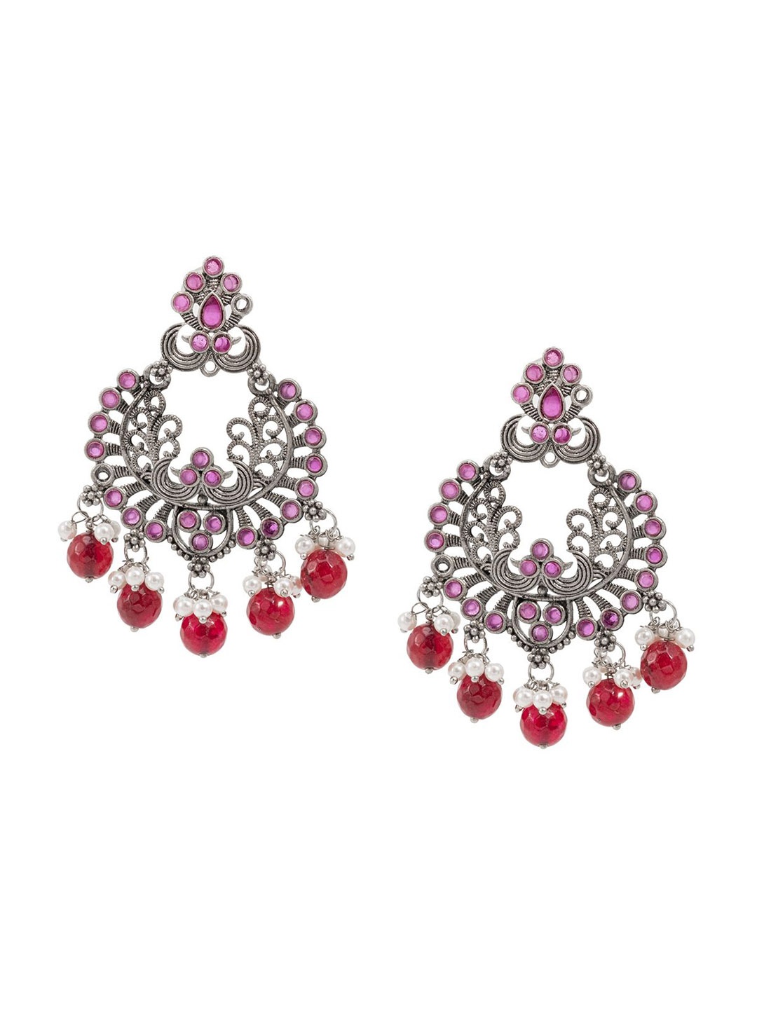 

Shining Jewel - By Shivansh Silver Plated Cubic Zirconia Contemporary Chandbalis