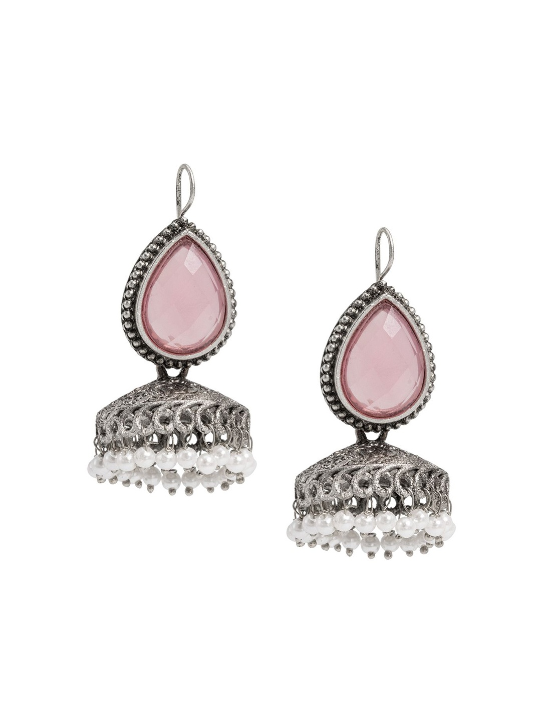 

Shining Jewel - By Shivansh Silver-Plated Brass Oxidised Contemporary Jhumka Earrings, Lavender