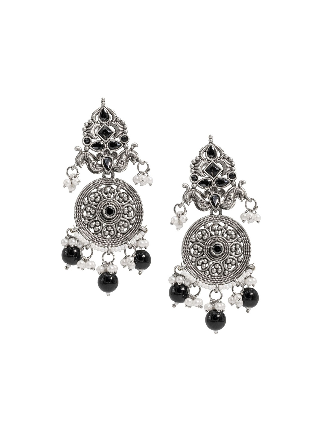 

Shining Jewel - By Shivansh Silver-Plated Oxidised Contemporary Drop Earrings