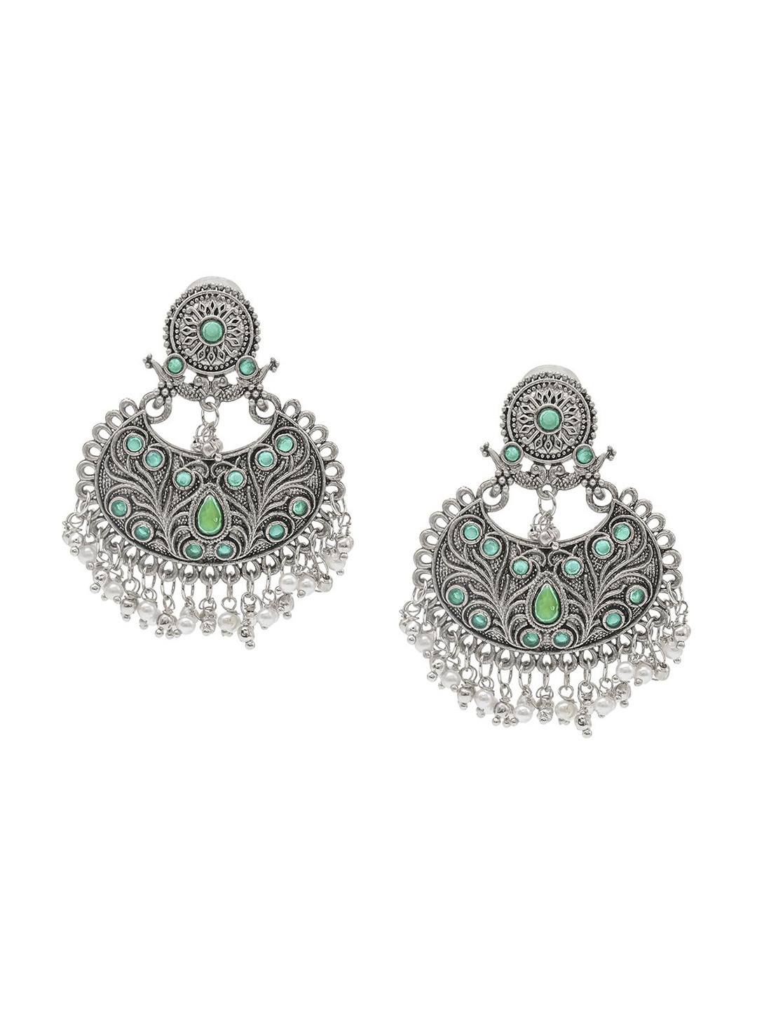 

Shining Jewel - By Shivansh Silver-Plated Oxidised Contemporary Chandbalis