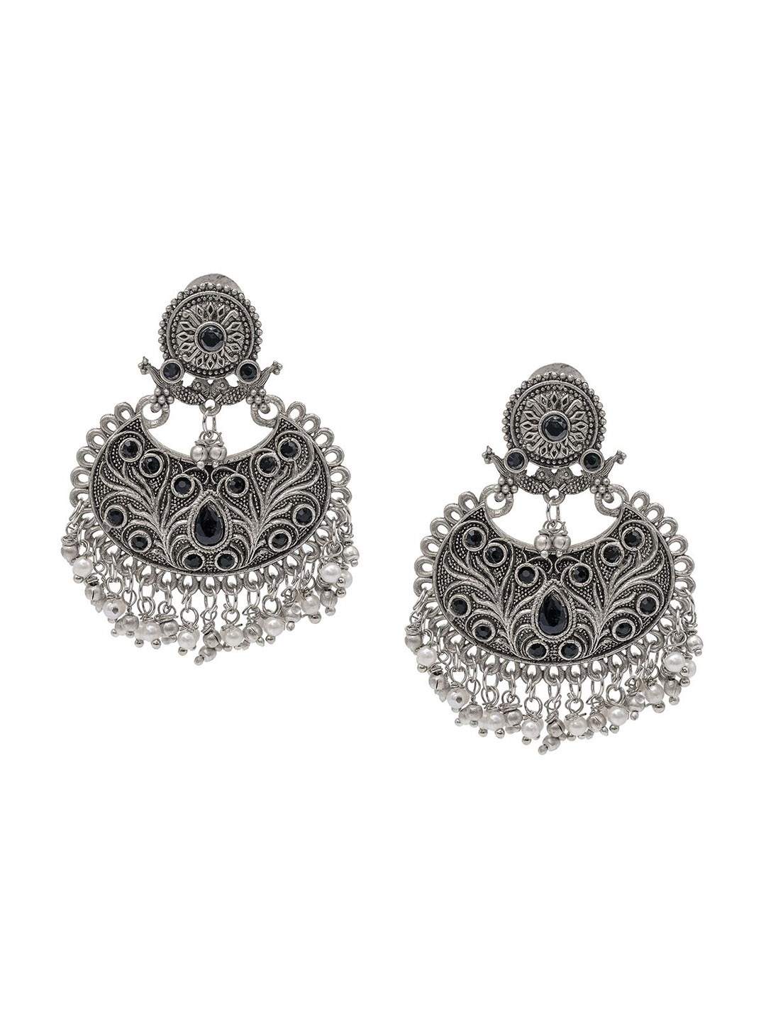 

Shining Jewel - By Shivansh Silver-Plated Brass Oxidised Contemporary Chandbali Earrings, Black