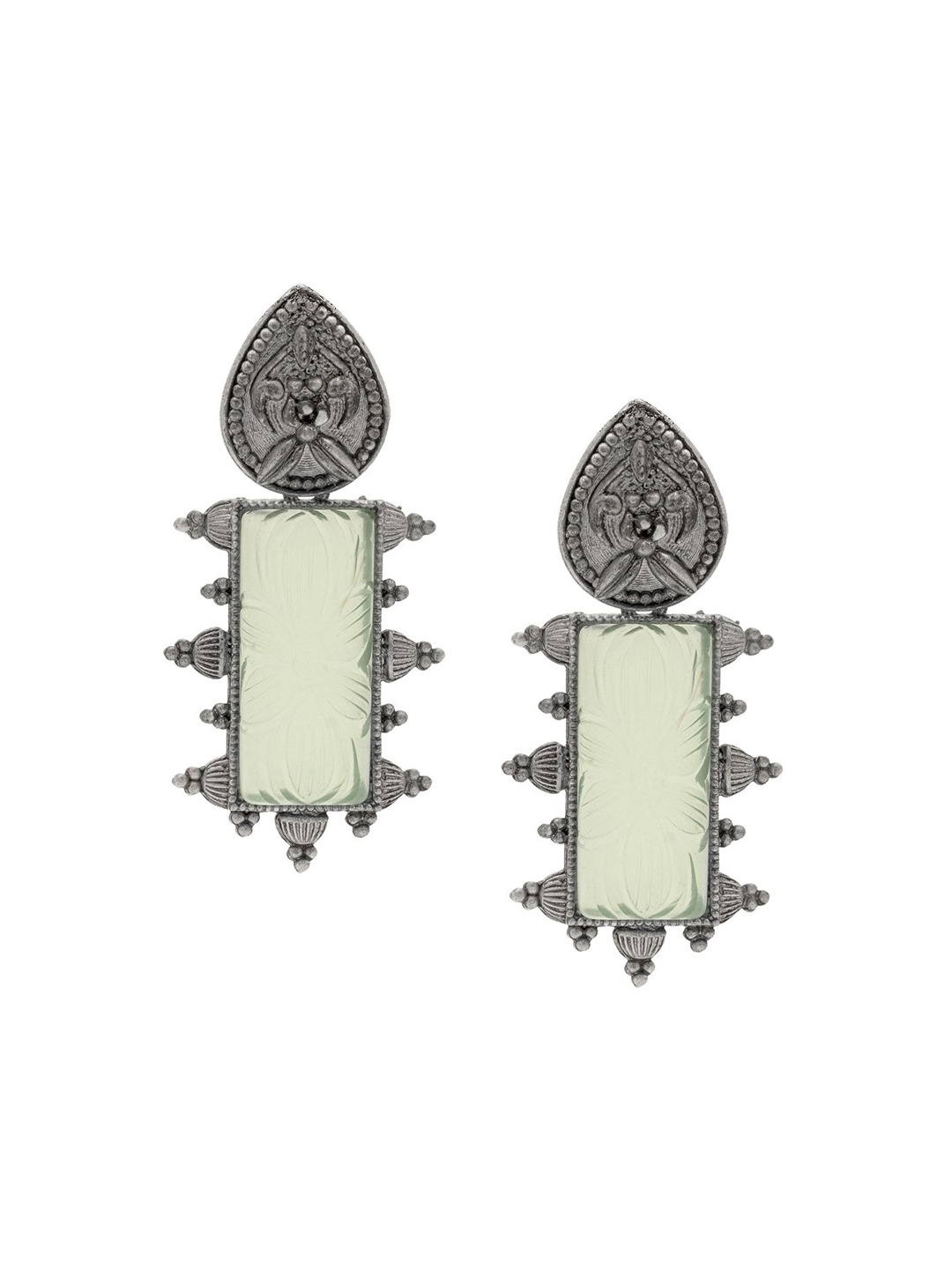 

Shining Jewel - By Shivansh Silver-Plated Oxidised Contemporary Drop Earrings, Sea green