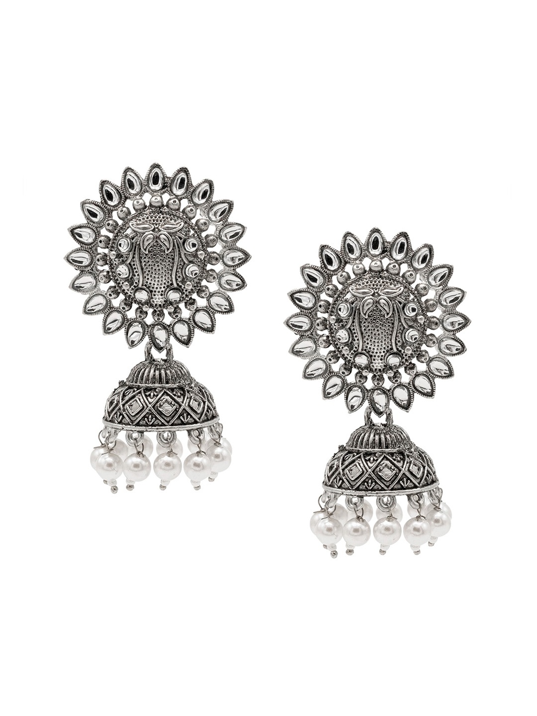 

Shining Jewel - By Shivansh Silver-Plated Oxidised Contemporary Jhumkas