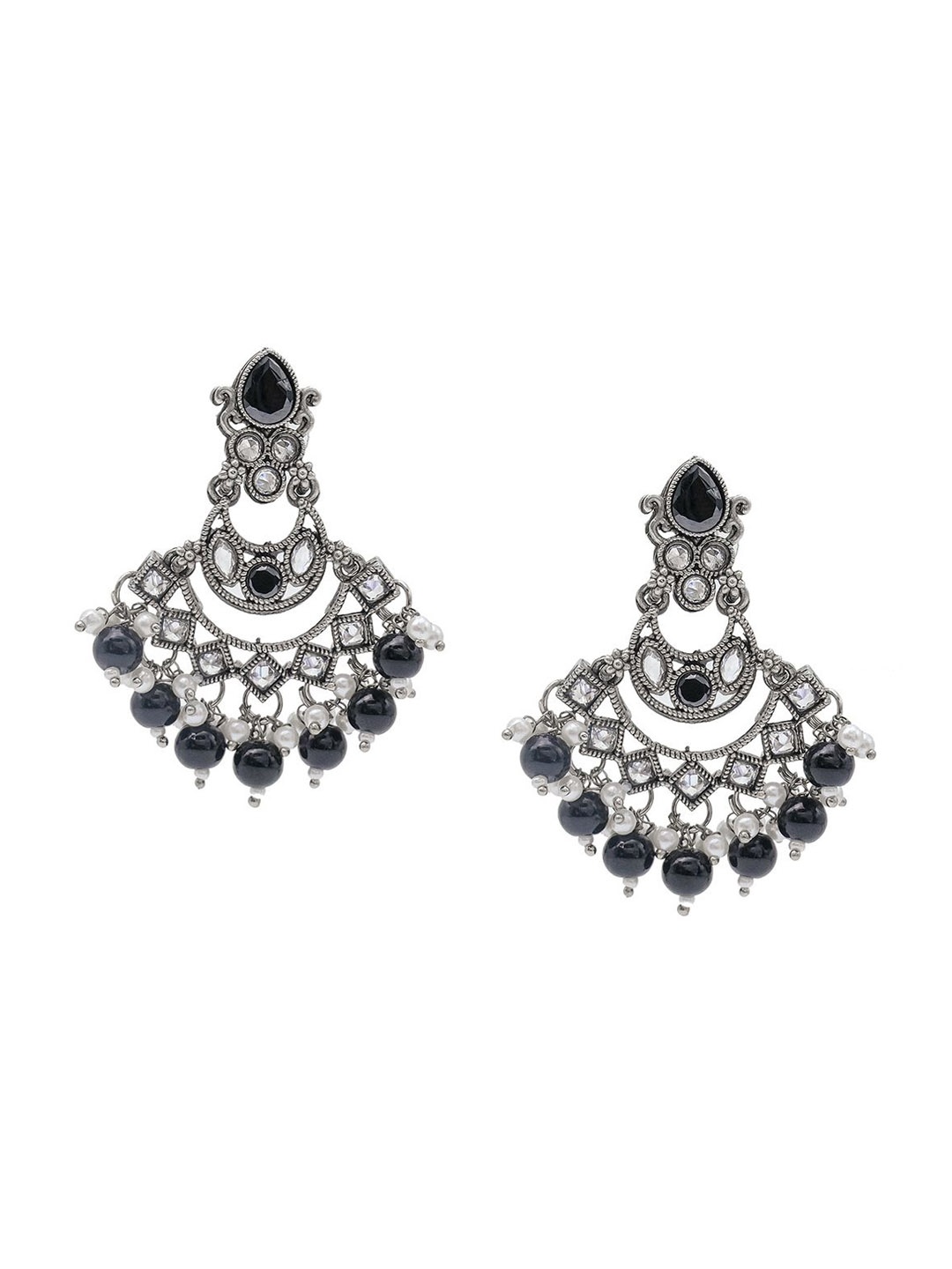 

Shining Jewel - By Shivansh Silver-Plated Brass Oxidised Contemporary Drop Earrings, Black