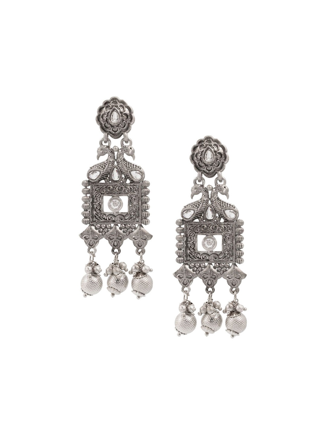 

Shining Jewel - By Shivansh Silver-Plated Oxidised Contemporary Drop Earrings