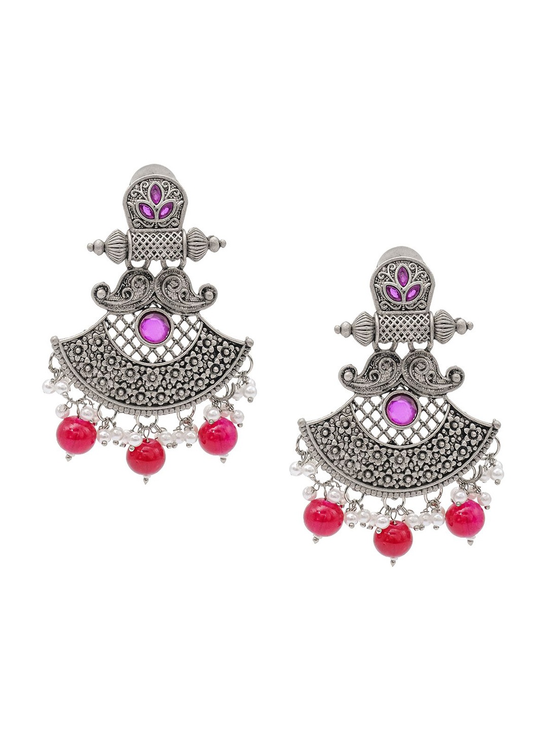 

Shining Jewel - By Shivansh Silver-Plated Oxidised Contemporary Drop Earrings