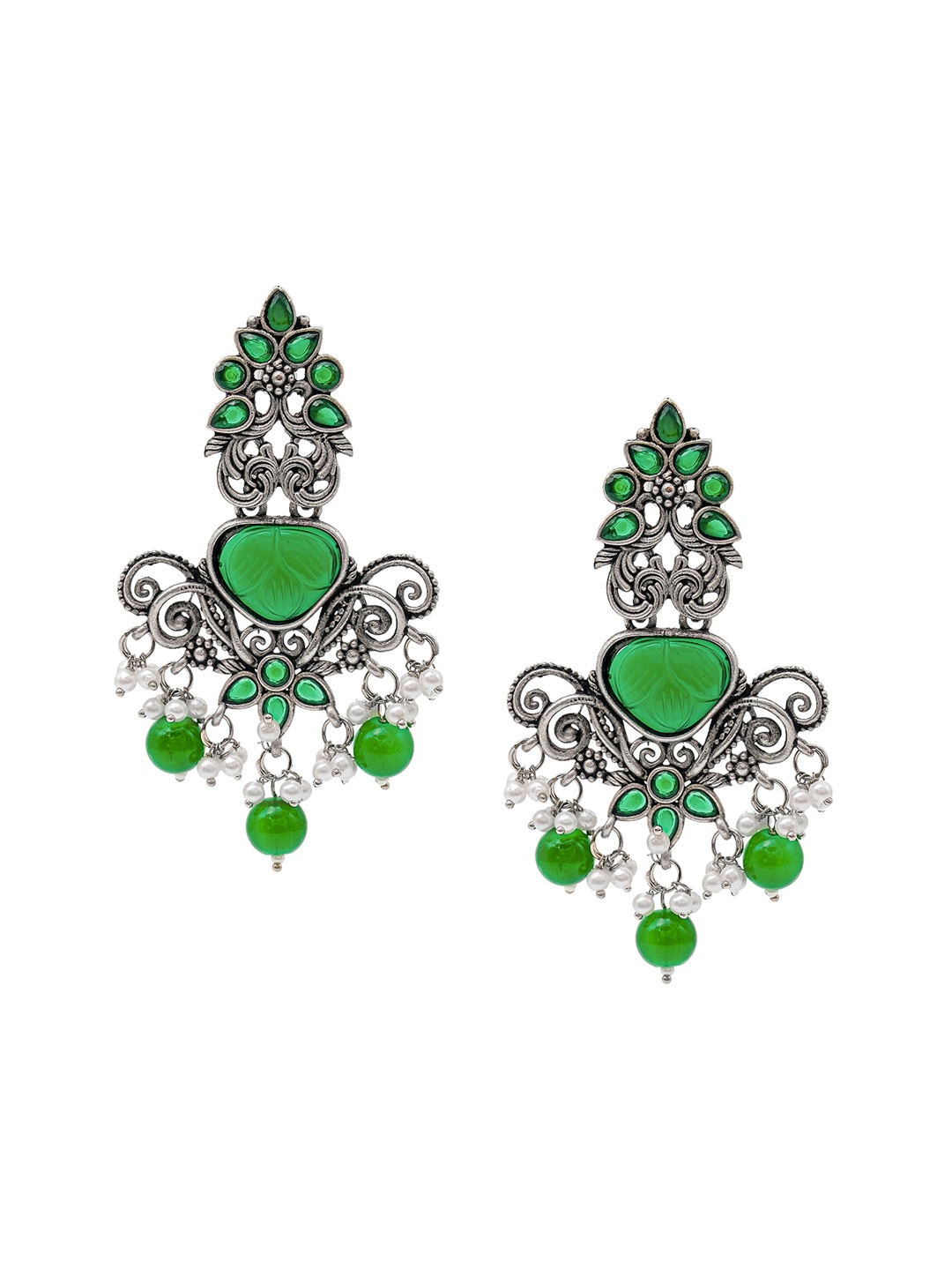 

Shining Jewel - By Shivansh Silver-Plated Oxidised Contemporary Drop Earrings