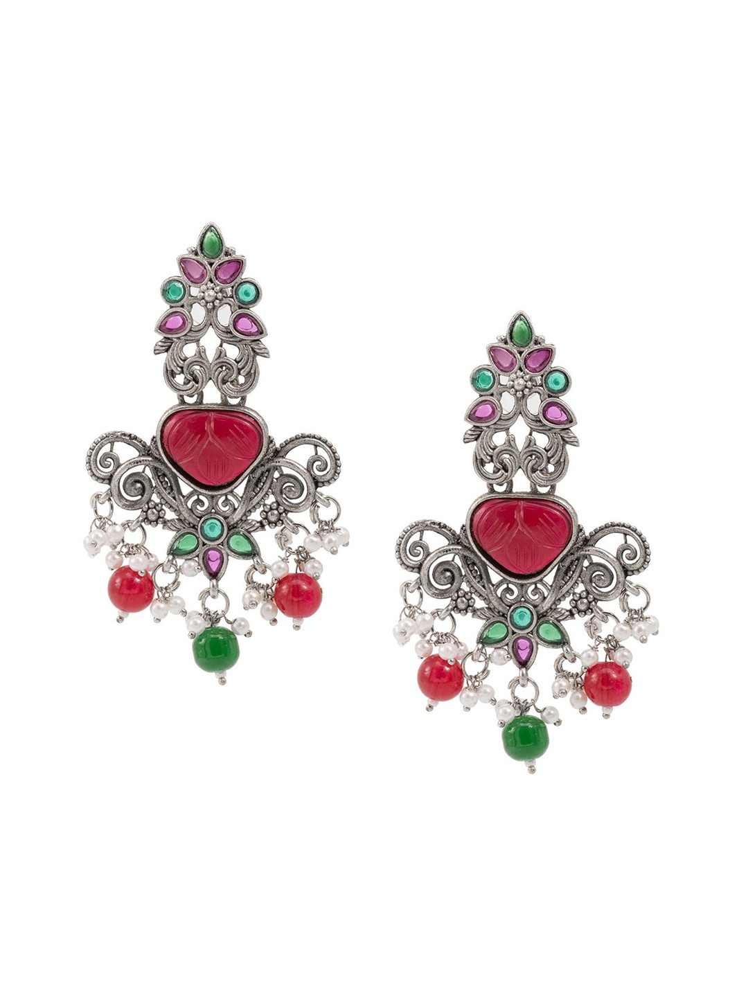 

Shining Jewel - By Shivansh Silver-Plated Brass Oxidised Contemporary Drop Earrings, Maroon