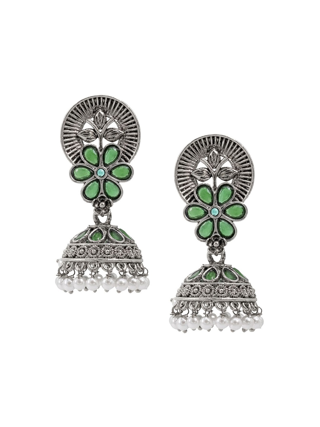 

Shining Jewel - By Shivansh Silver-Plated Oxidised Contemporary Jhumkas