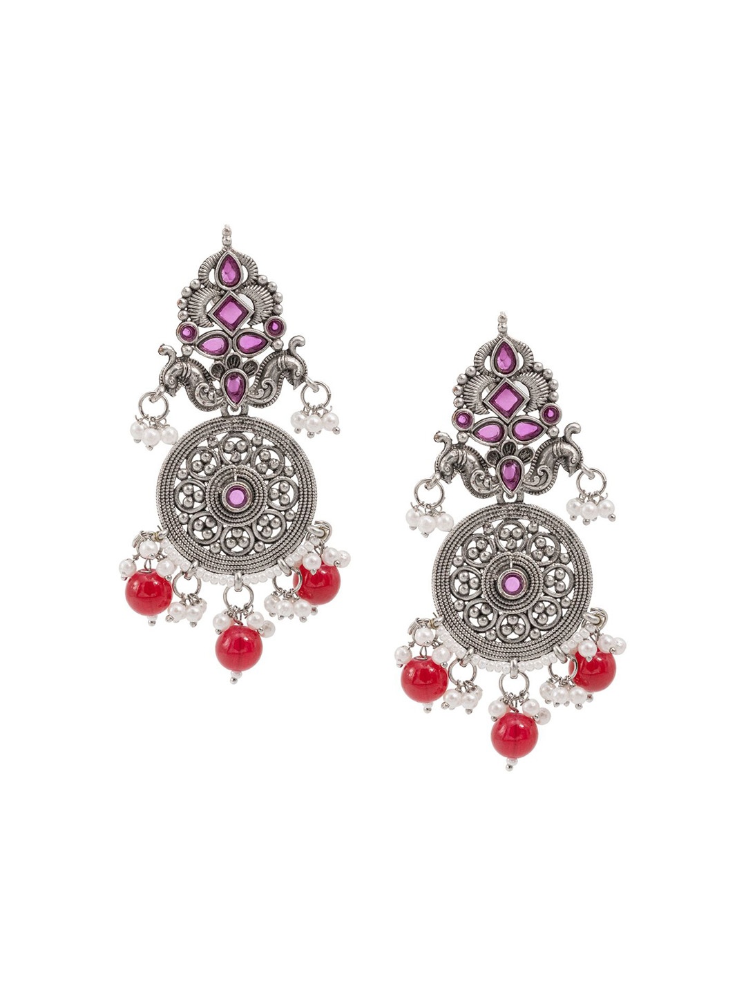 

Shining Jewel - By Shivansh Silver-Plated Oxidised Contemporary Drop Earrings