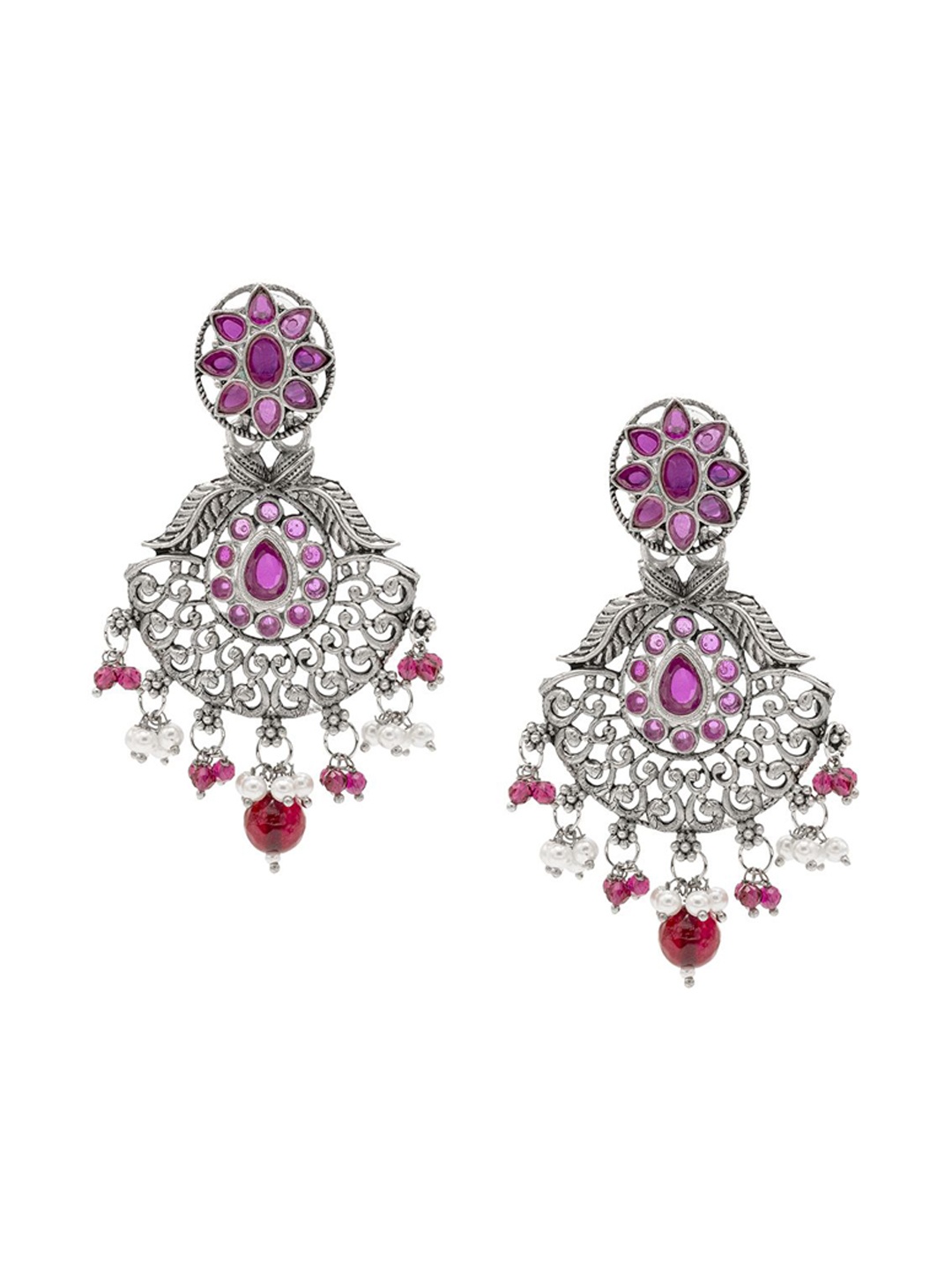 

Shining Jewel - By Shivansh Silver-Plated Oxidised Contemporary Drop Earrings