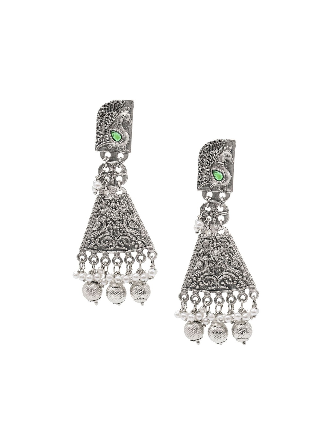

Shining Jewel - By Shivansh Silver-Plated Oxidised Contemporary Drop Earrings
