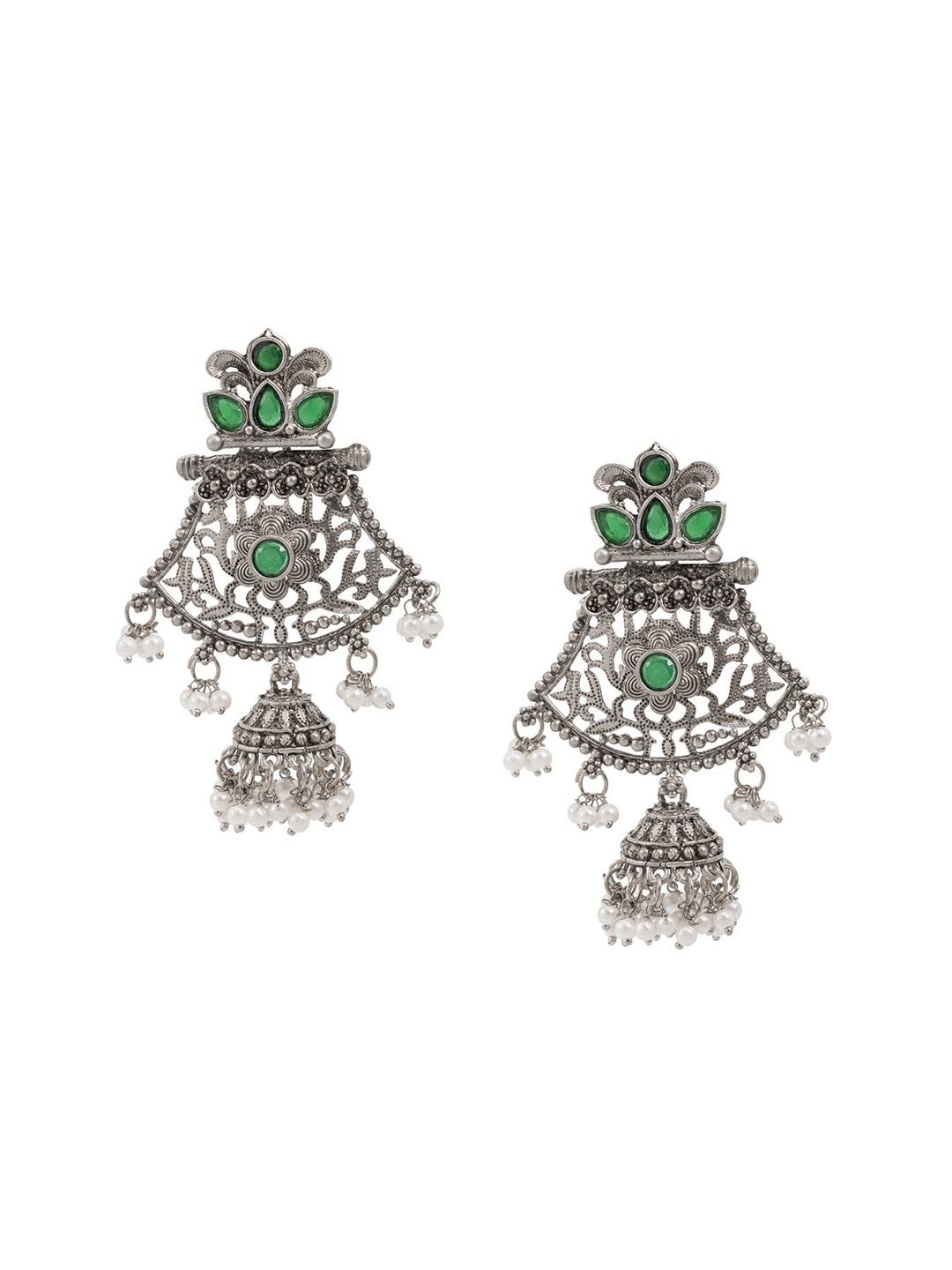 

Shining Jewel - By Shivansh Silver-Plated Oxidised Contemporary Jhumkas