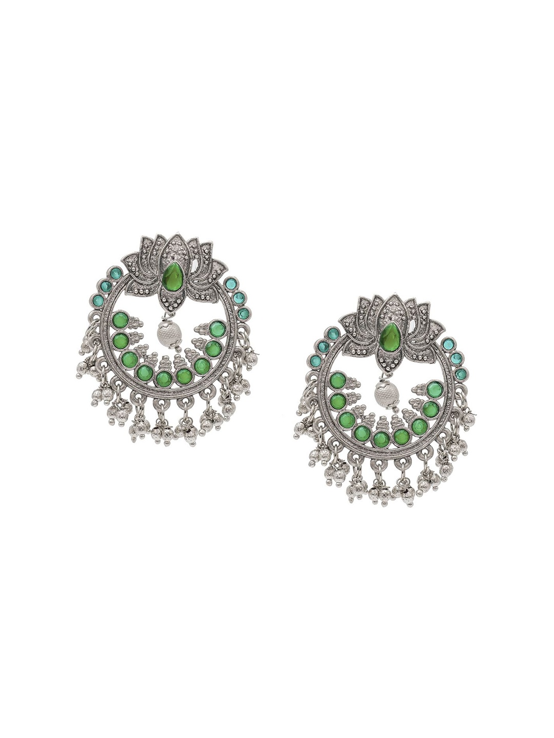 

Shining Jewel - By Shivansh Silver-Plated Cubic Zirconia Studded Circular Drop Earrings