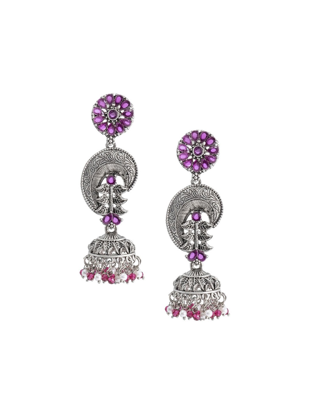

Shining Jewel - By Shivansh Silver-Plated Oxidised Contemporary Jhumkas