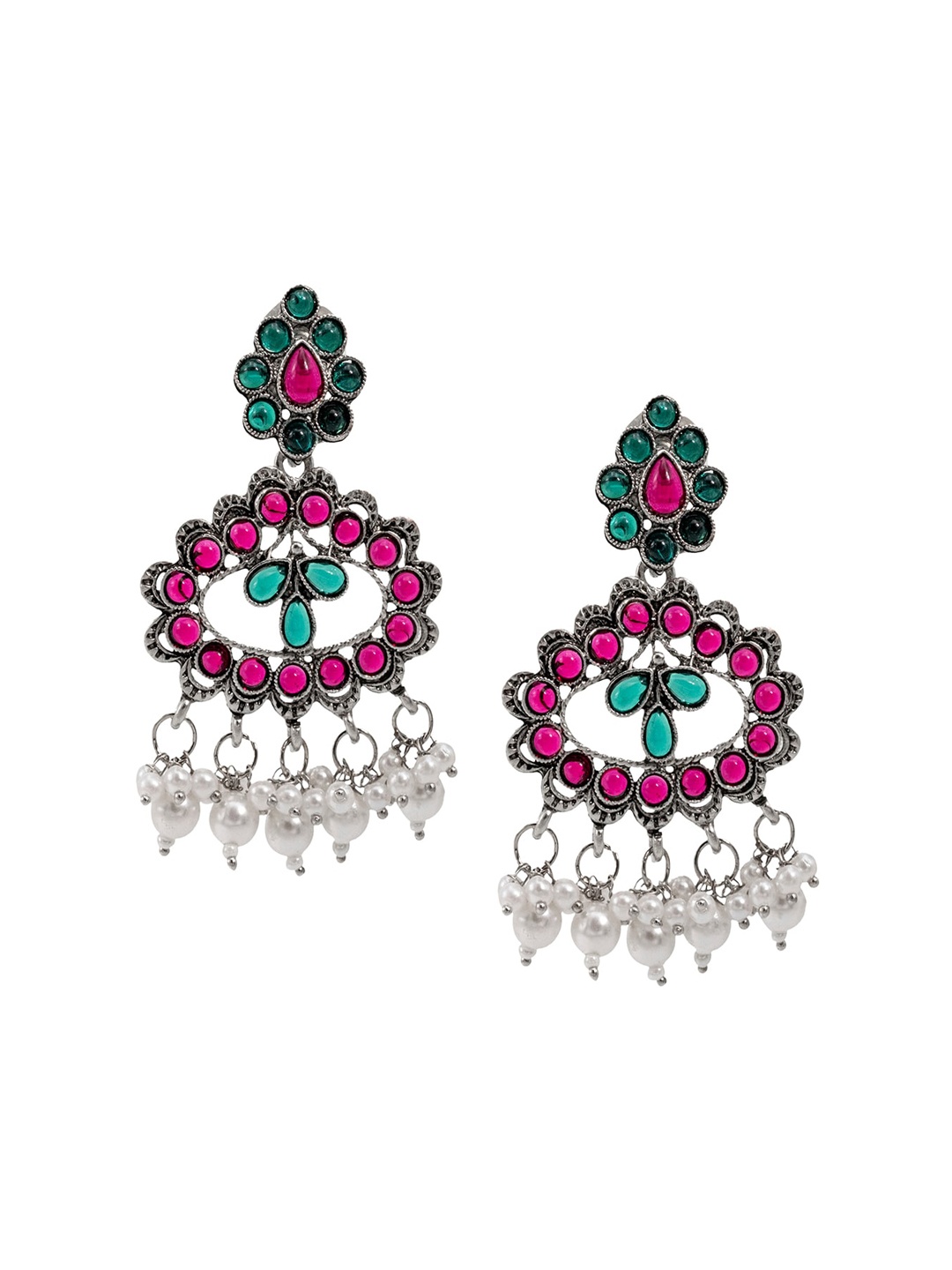 

Shining Jewel - By Shivansh Silver-Plated Cubic Zirconia Contemporary Drop Earrings