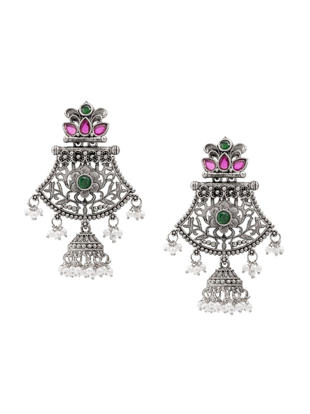 

Shining Jewel - By Shivansh Silver-Plated Oxidised Contemporary Drop Earrings