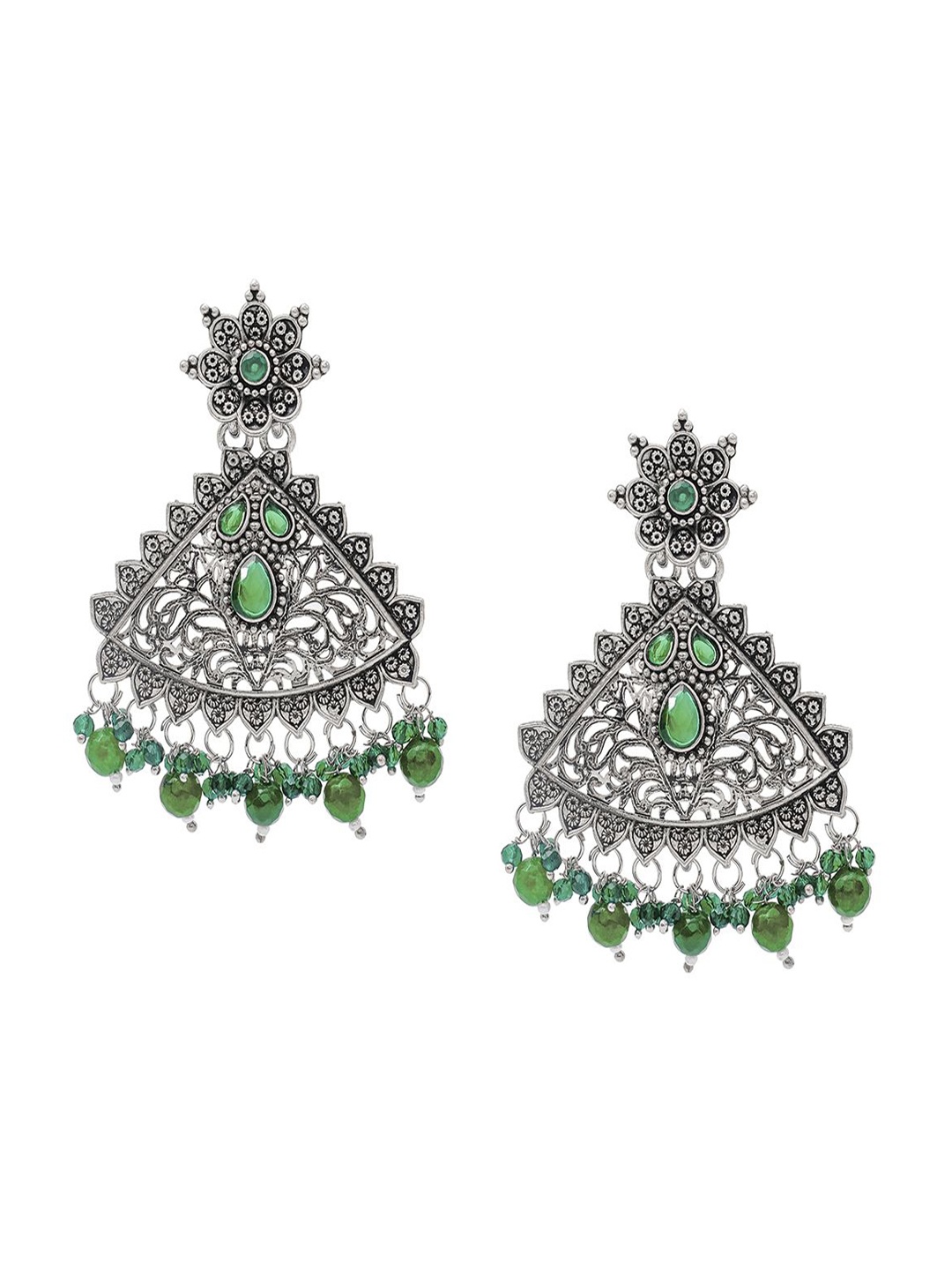 

Shining Jewel - By Shivansh Silver-Plated Brass Oxidised Contemporary Chandbali Earrings, Green