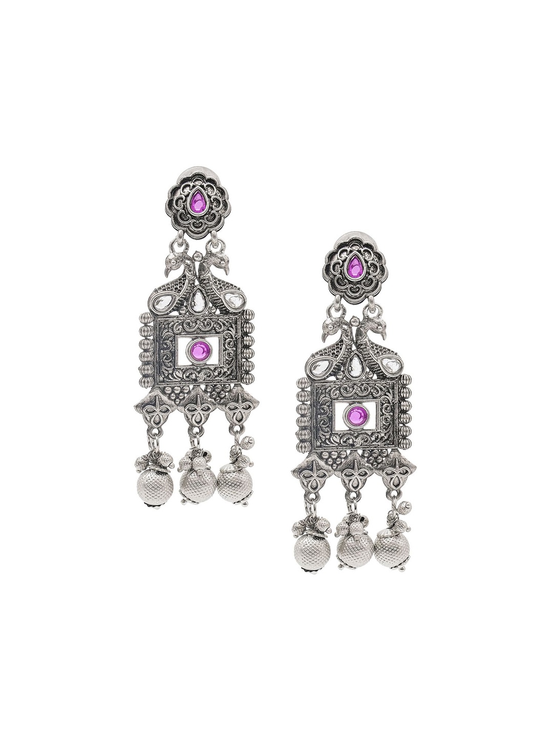 

Shining Jewel - By Shivansh Silver-Plated Brass Oxidised Contemporary Drop Earrings, Maroon