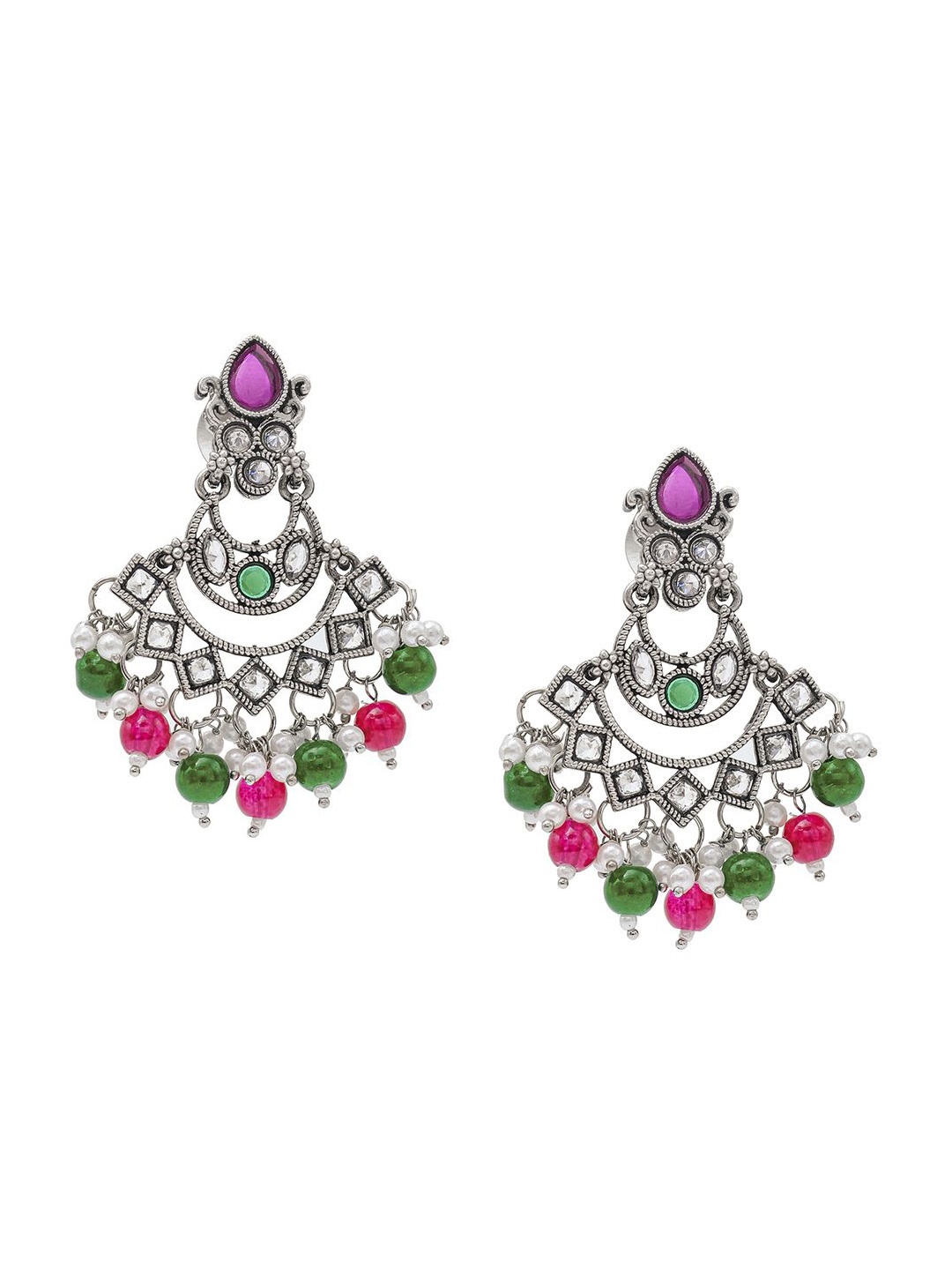 

Shining Jewel - By Shivansh Silver-Plated Cubic Zirconia Contemporary Drop Earrings
