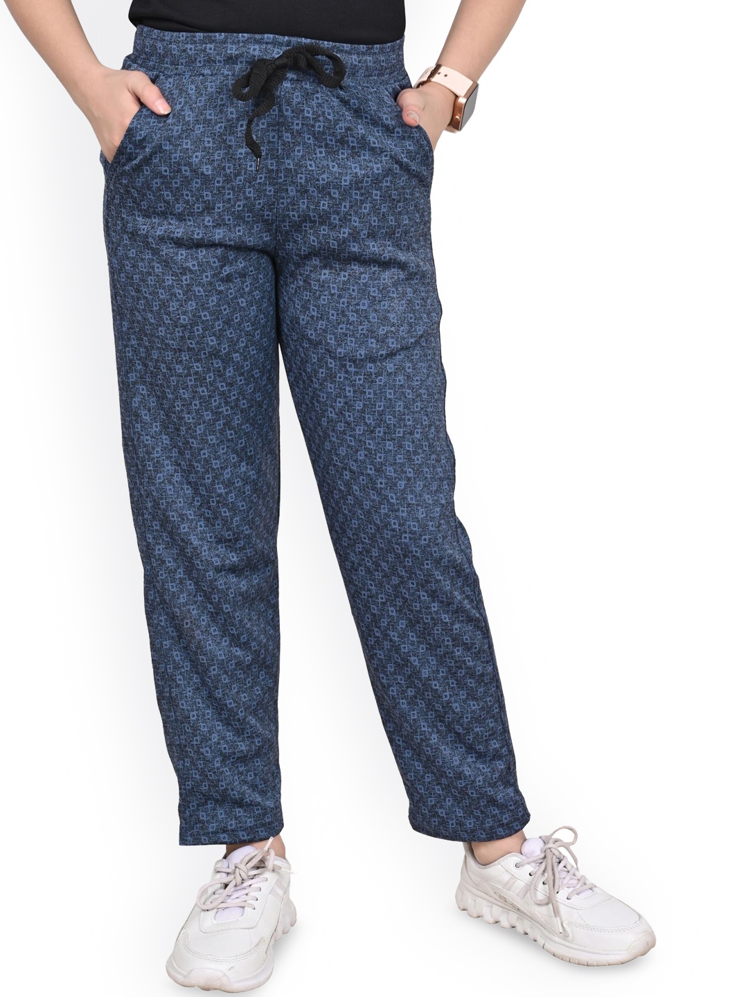 

BAESD Girls Checked Mid Rise Track Pants, Navy blue