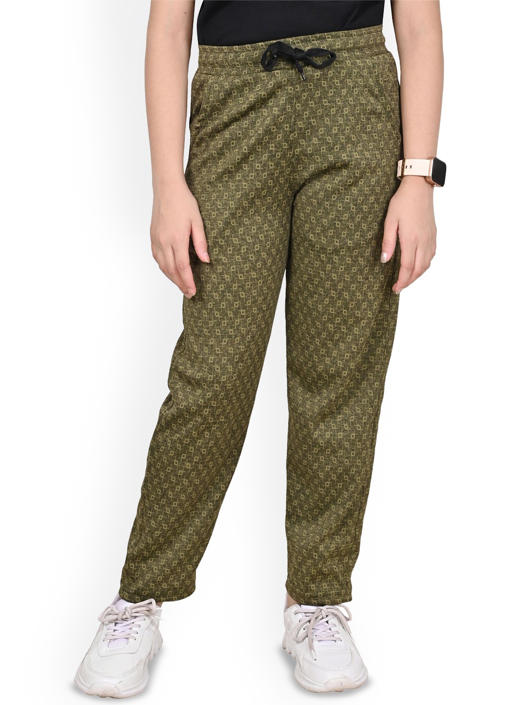 

BAESD Girls Dry-Fit Abstract Printed Lower Track Pants, Olive