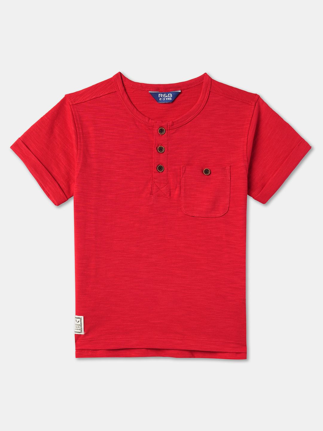 

R&B Boys Solid Henley Neck Pocket T-shirt, Red