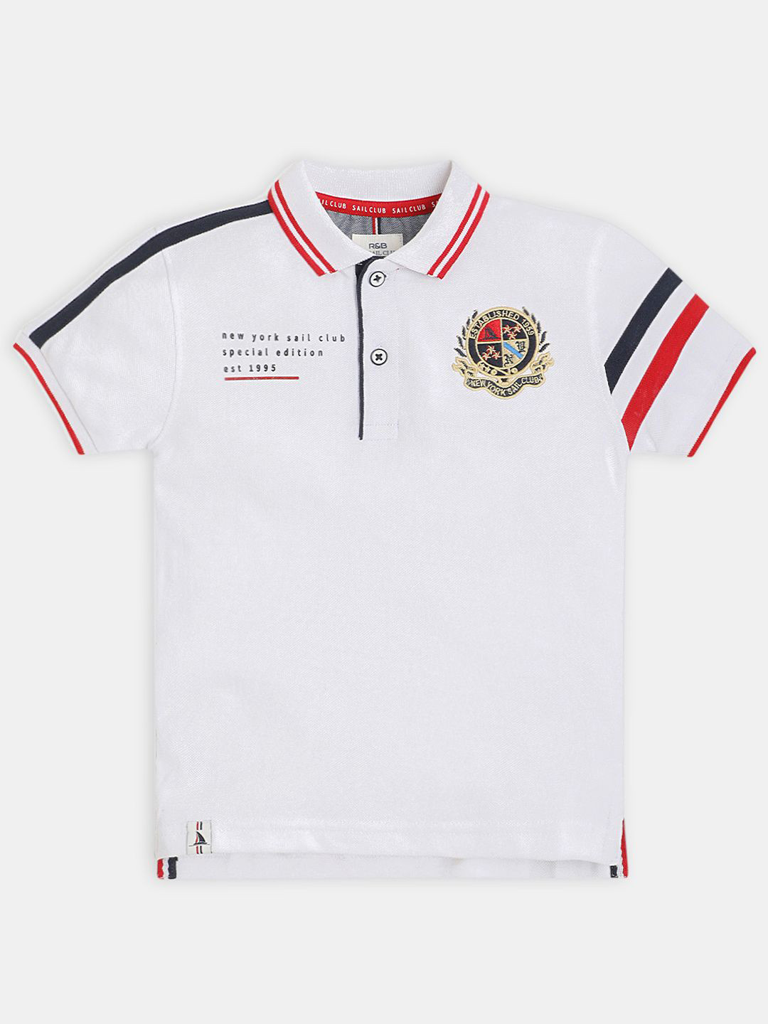 

R&B Boys Polo Collar Solid Cotton T-shirt, White