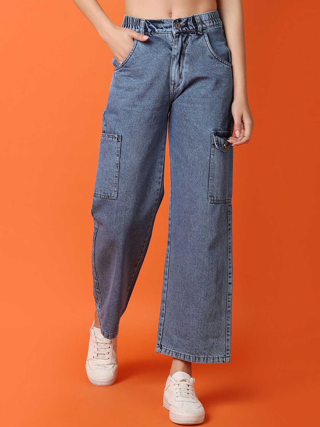 

V-Mart Women High-Rise Low Distress Heavy Fade Cotton Regular Fit Jeans, Blue