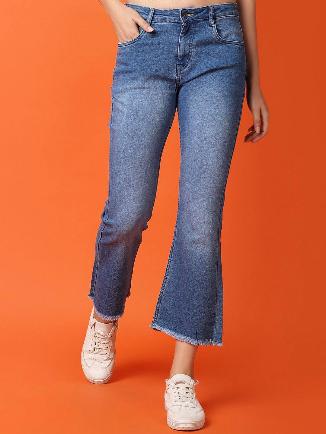 

V-Mart Women High-Rise Light Fade Regular Fit Cotton Cropped Jeans, Blue